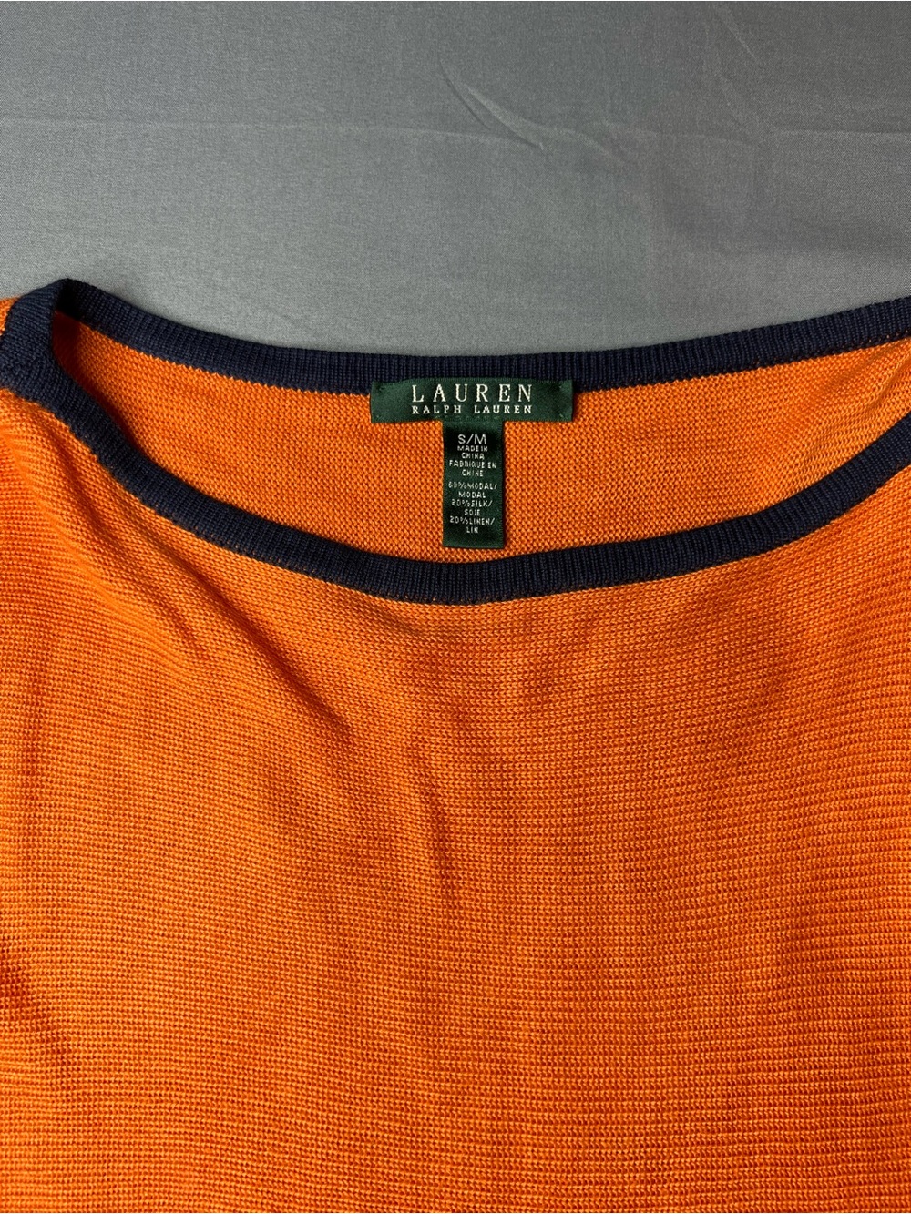 Lauren Ralph Lauren Orange & Navy Trim Poncho Cape Modal Silk Linen Size S/M